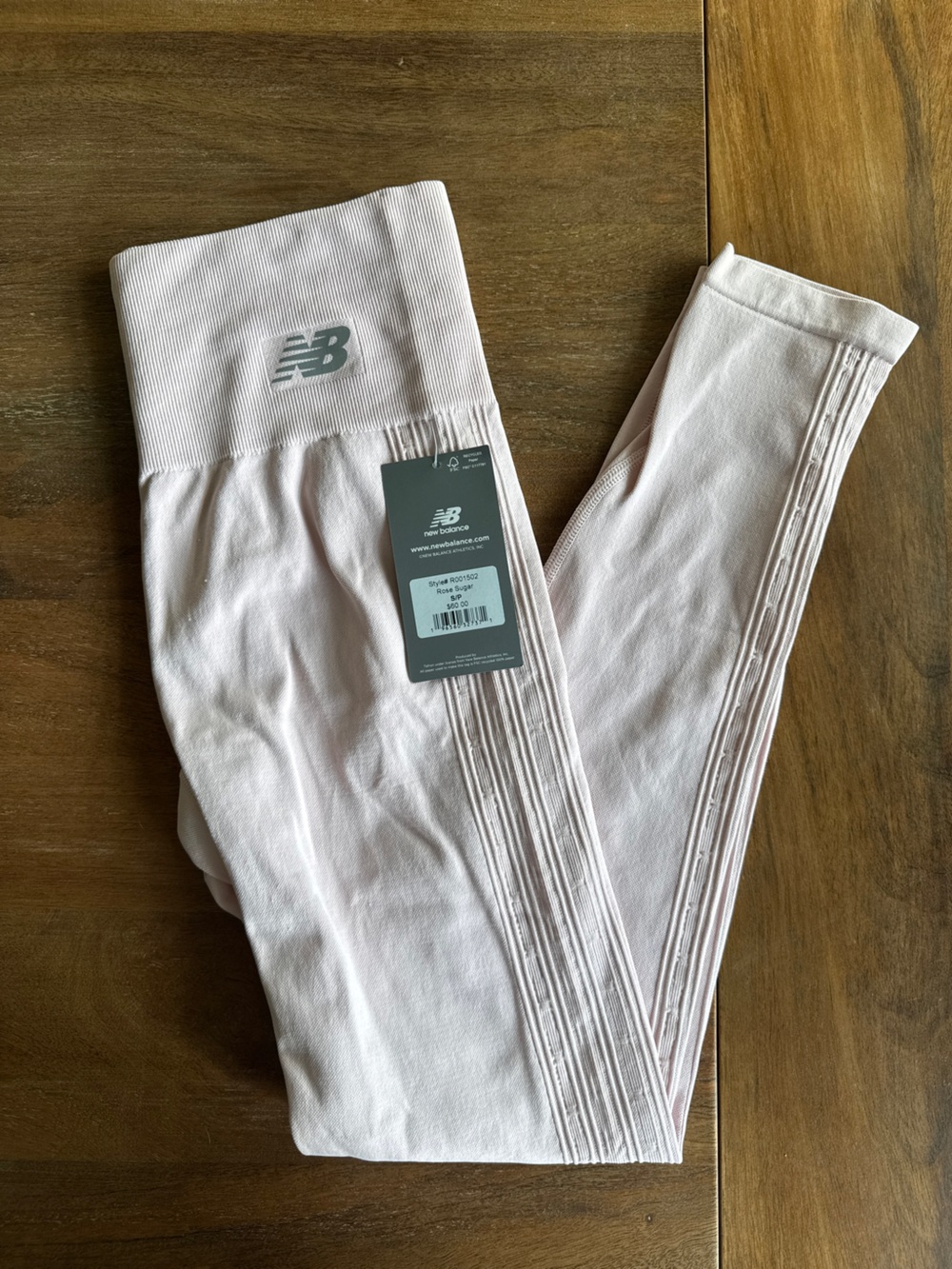 New Balance Women’s Pale Pink Ribbed Side Logo Leggings